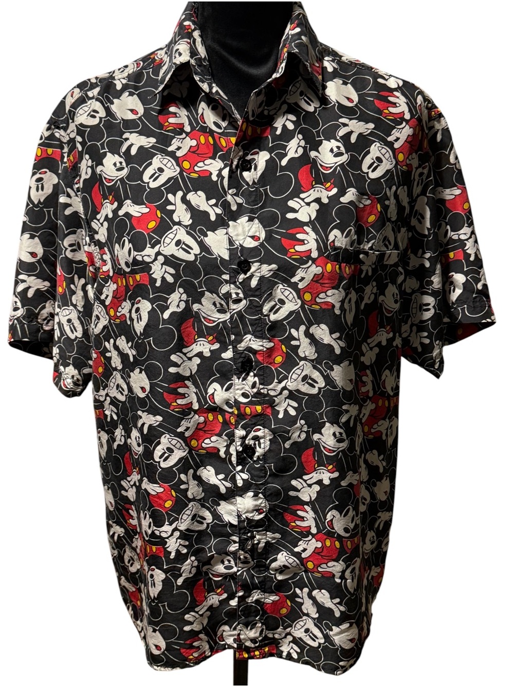 Mickey Mouse - Black Button Down Silk Shirt - Collared - S - The Disney Store